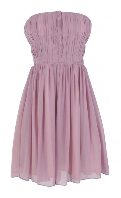 Pleated Strapless Hook and Eye Designer Dress by Minuet in Pale Lavender